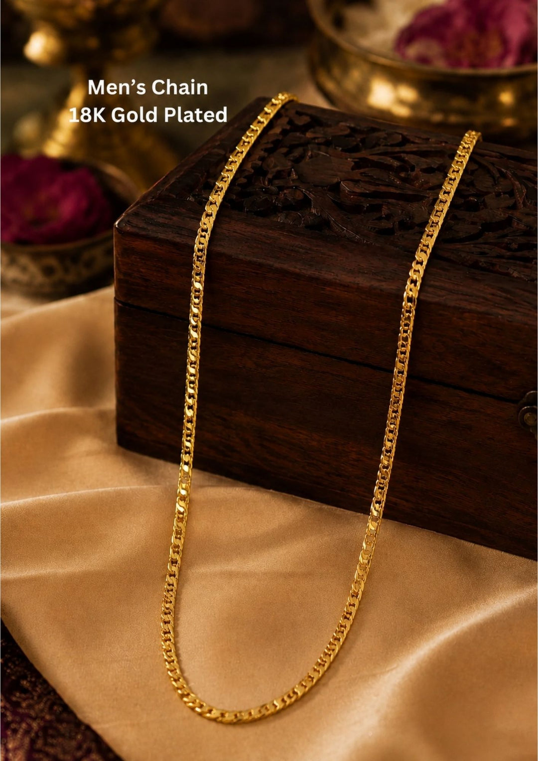 Elegant men's Cuban link gold plated chain with a polished finish. Perfect for daily wear, parties, festive occasions, traditional outfits, and premium gifting.