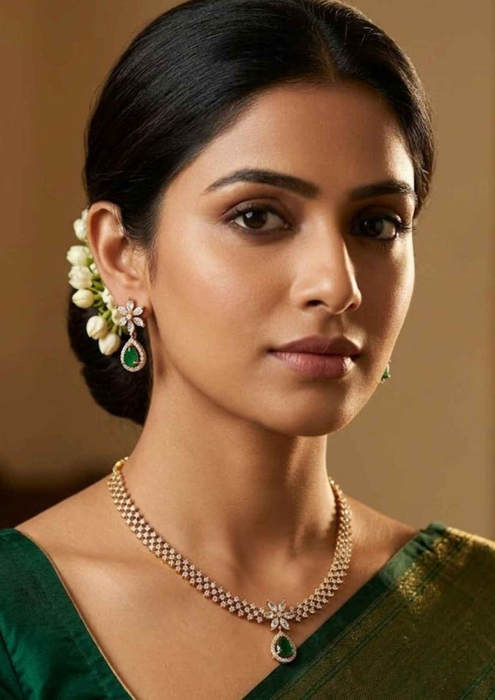 Pure Zirconian Diamond Gold Plated Necklace With Earrings
