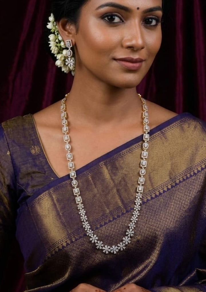 Pure Zirconian Diamond Gold Plated Necklace With Earrings Model Pic