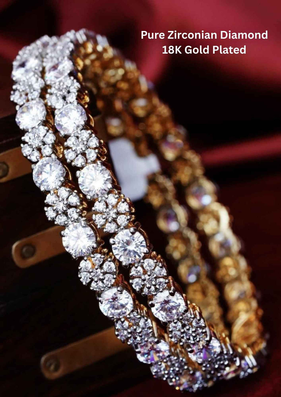 Pure Zirconian Diamond Gold Plated Bangles (set of 2) 