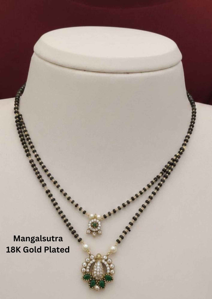 Mangalsutra necklace with gold and green stones 