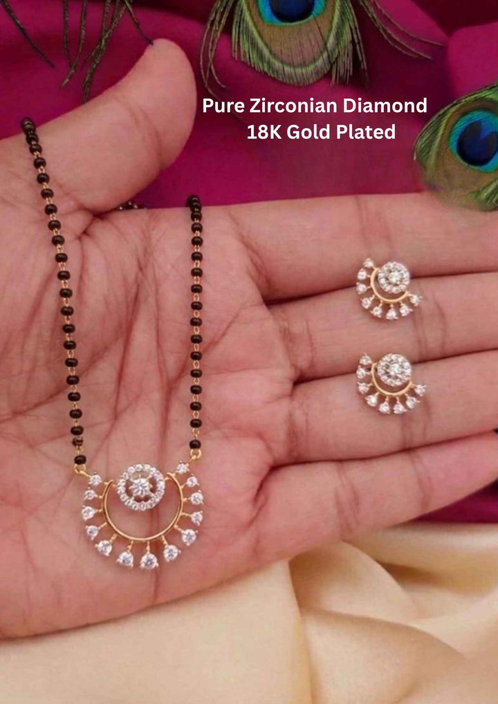 Pure Zirconian Diamond Gold Plated Mangalsutra With Studs
