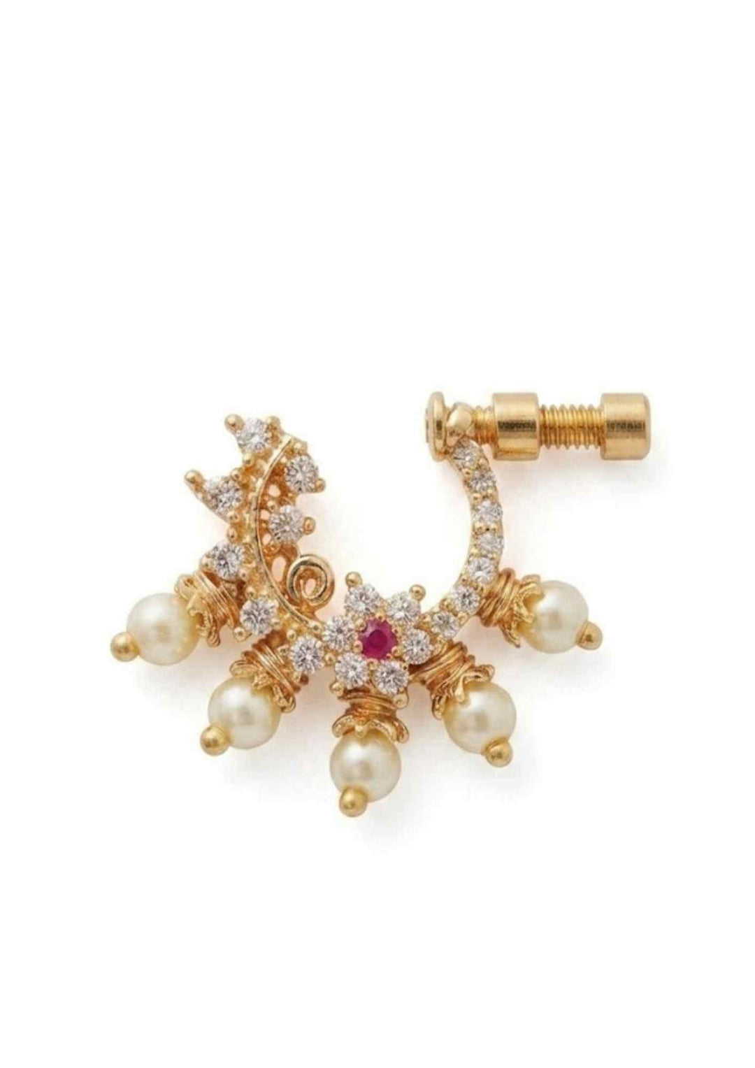 Pure Zirconian Diamond Gold Plated Screw Nose Pin / Nath 