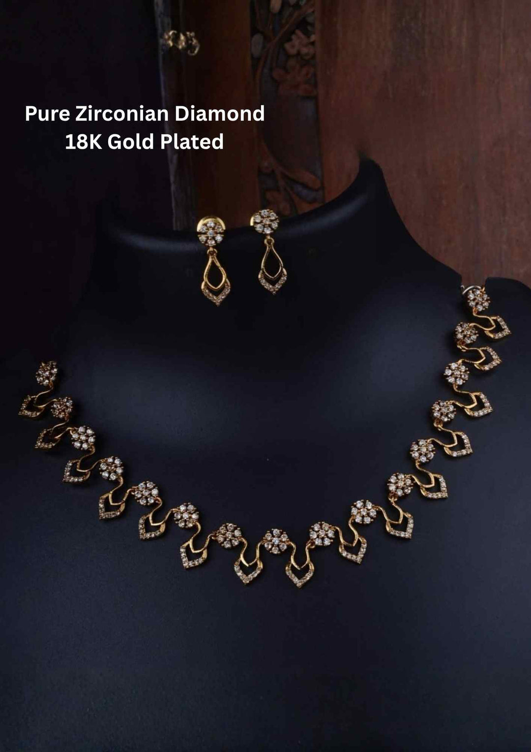 Pure Zirconian Diamond Gold Plated Necklace With Earrings 