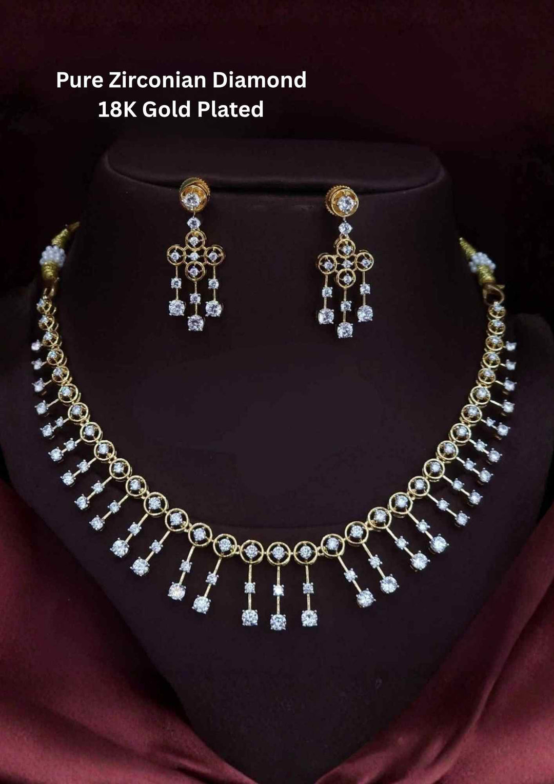Pure Zirconian Diamond Gold Plated  Necklace With Earrings