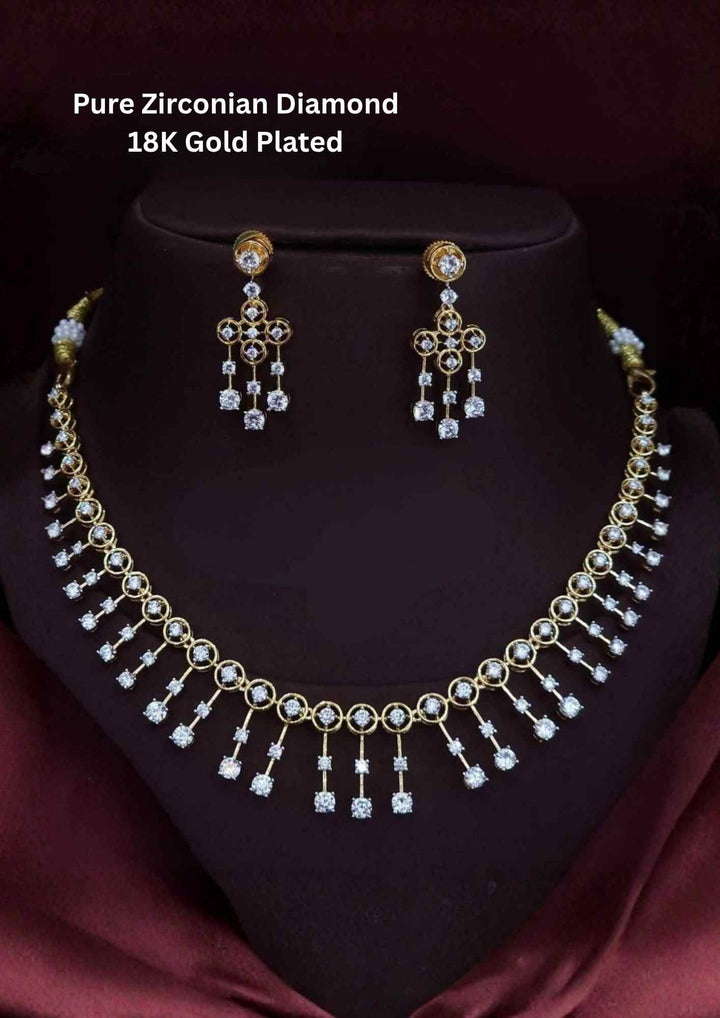 Pure Zirconian Diamond Gold Plated  Necklace With Earrings