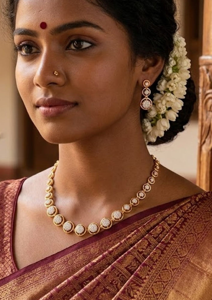 Pure Zirconian Diamond Gold Plated Necklace with Earrings Model Pic