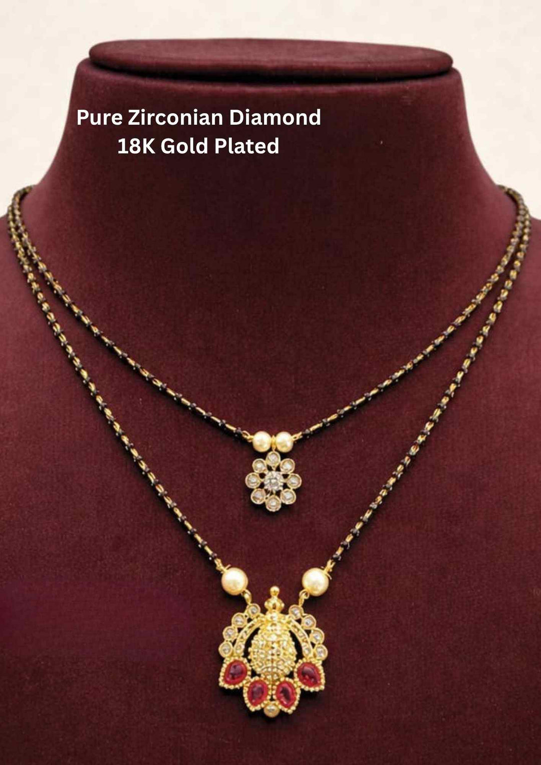 Pure Zirconian Diamond Gold Plated Double Chain Mangalsutra 