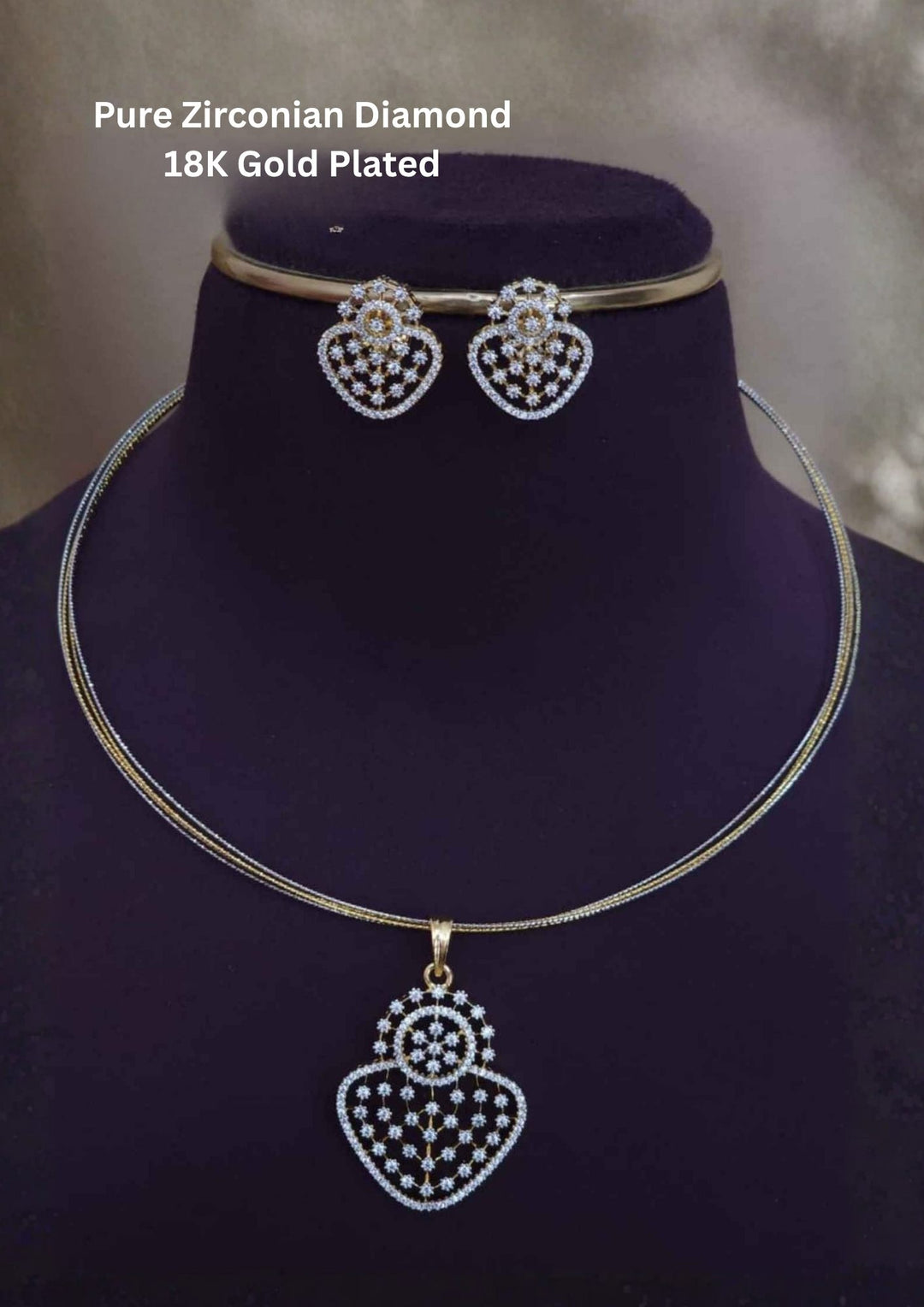Pure Zirconian Diamond Gold Plated Necklace with Earrings