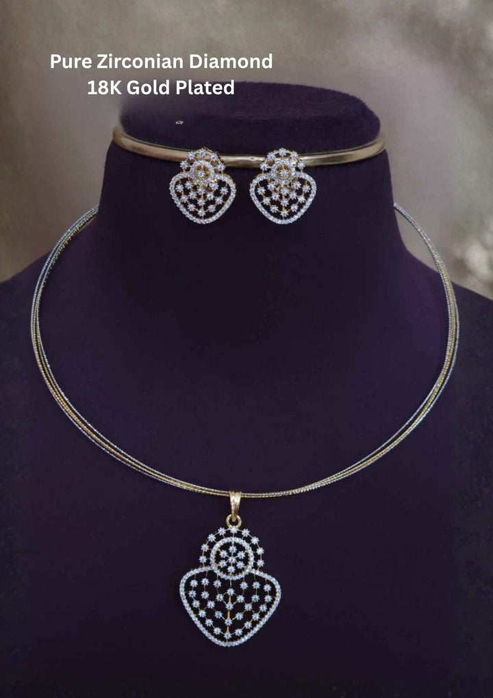 Pure Zirconian Diamond Gold Plated Necklace with Earrings