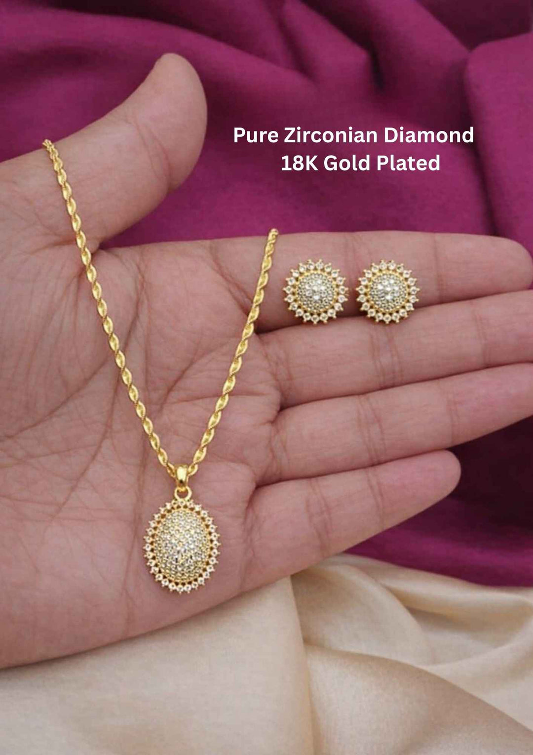 Pure Zirconian Diamond Gold Plated Necklace with Earrings
