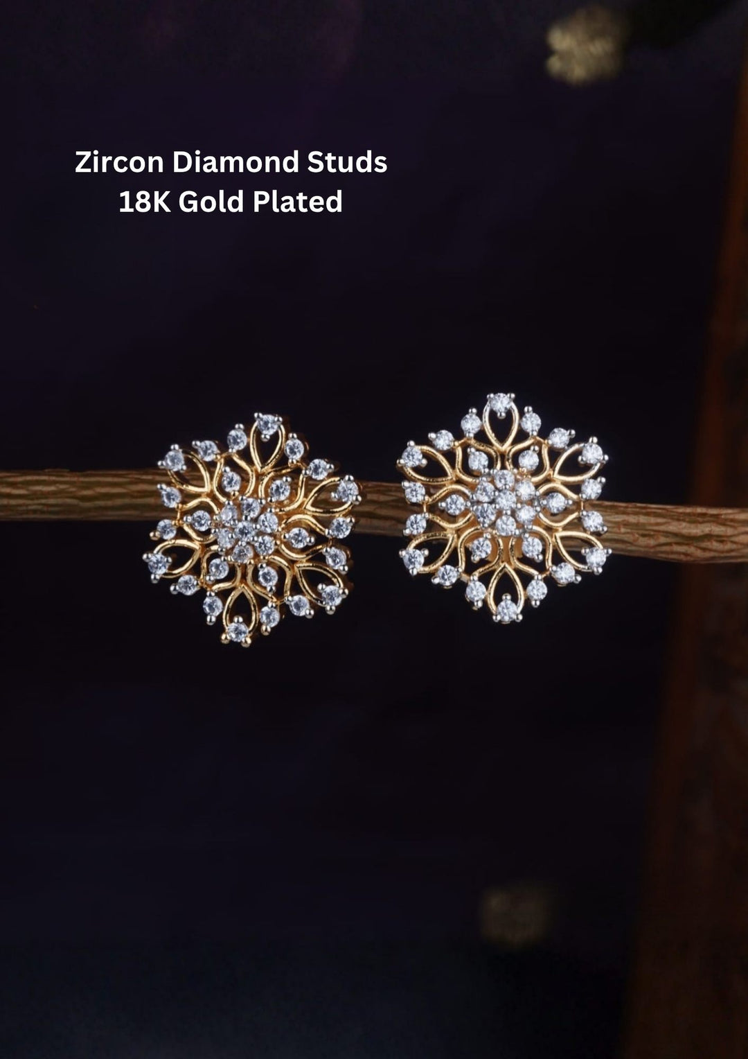 Pure Zirconian Diamond Gold Plated Floral Studs 