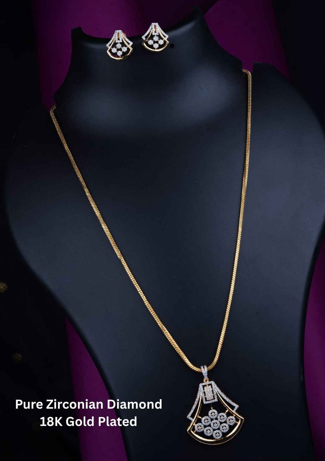 Pure Zirconian Diamond Gold Plated Long Chain with Studs c105520