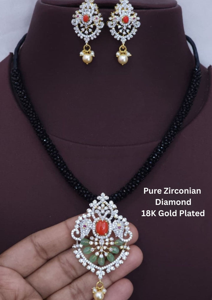 Pure Zirconian Diamond Gold Plated  Mangalsutra With Earrings