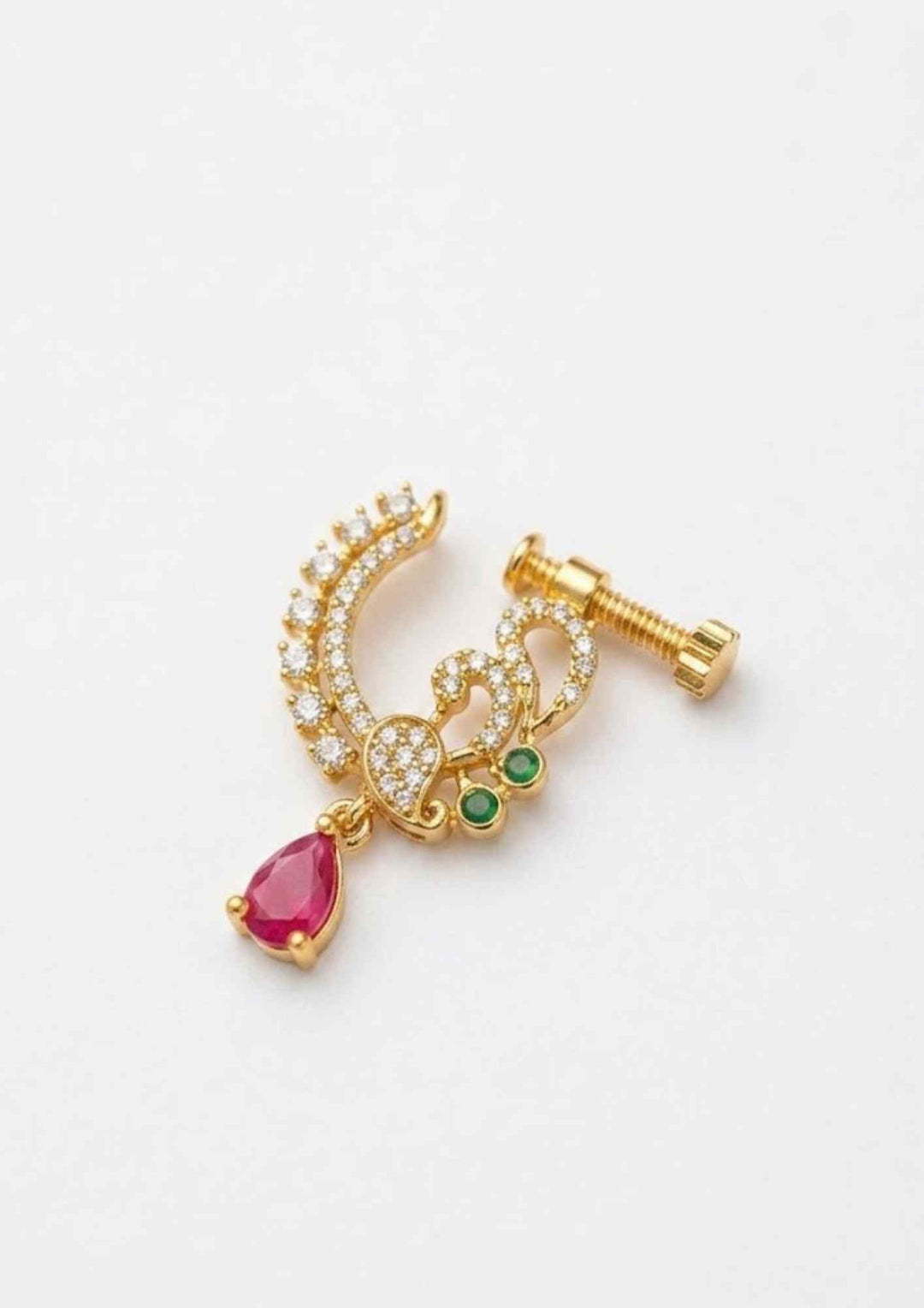 Pure Zirconian Diamond Gold Plated Screw Nose Pin \ Nath 