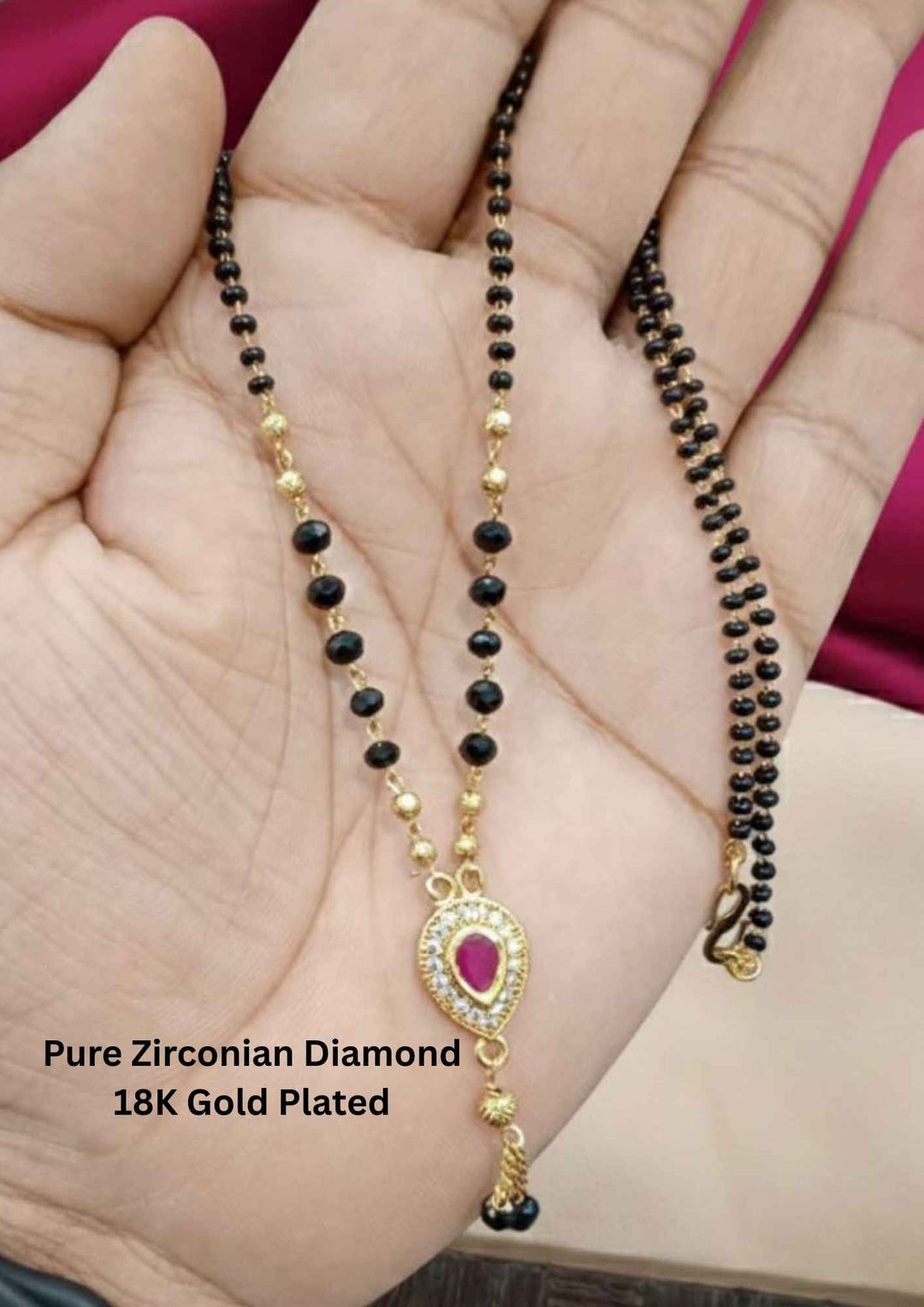'Pure Zirconian Diamond 18K Gold Plated Black beaded necklace
