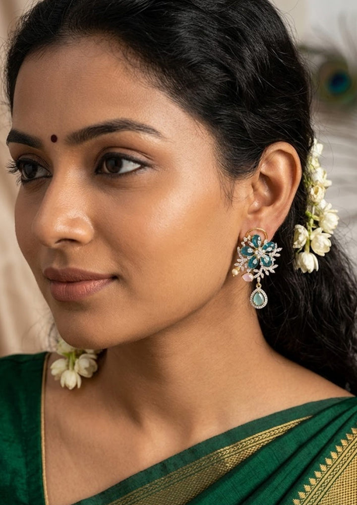 Pure Zirconian Diamond Gold Plated Earrings Model Pic 