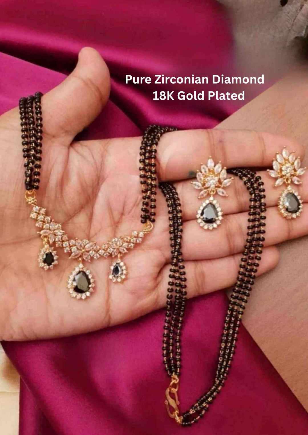 Pure Zirconian Diamond Gold Plated Alora Mangalsutra With Earrings