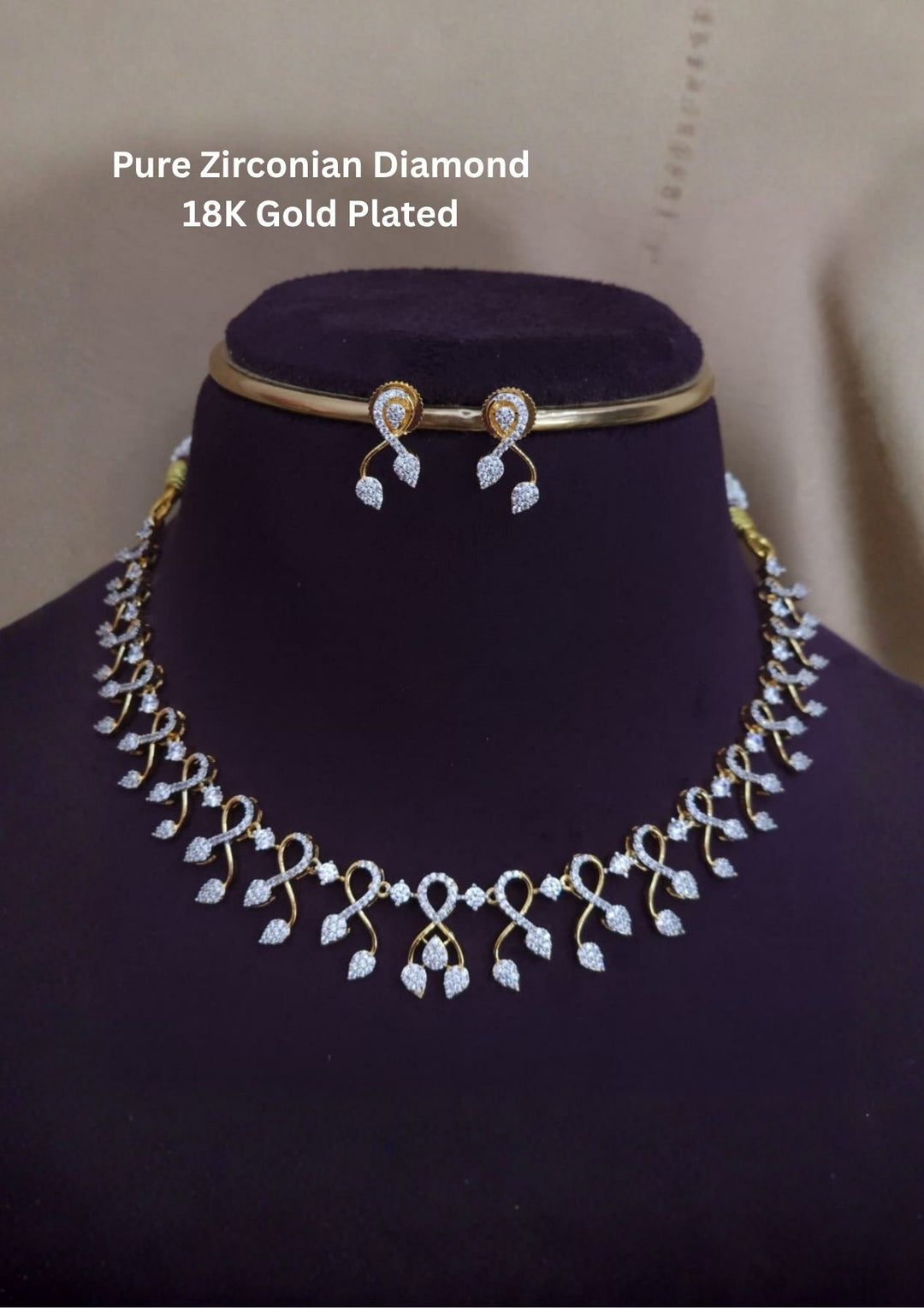 Pure Zirconian Diamond Gold Plated Dazzling Necklace With Earrings