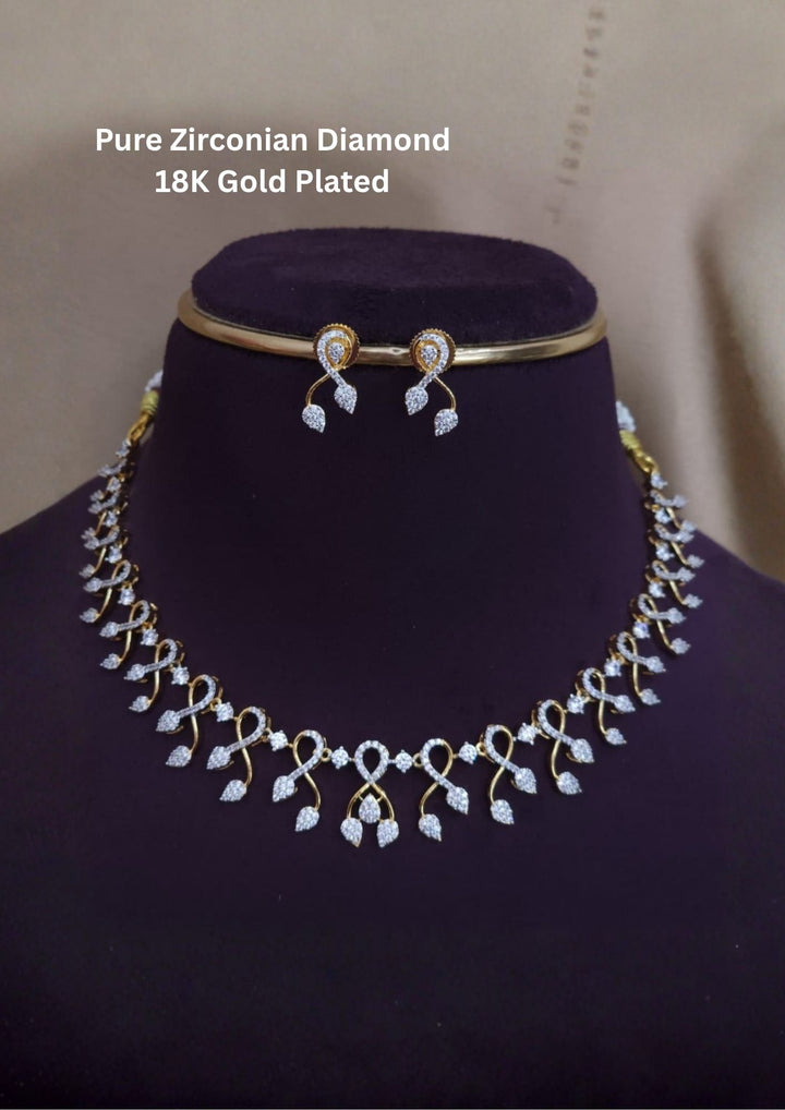 Pure Zirconian Diamond Gold Plated Dazzling Necklace With Earrings