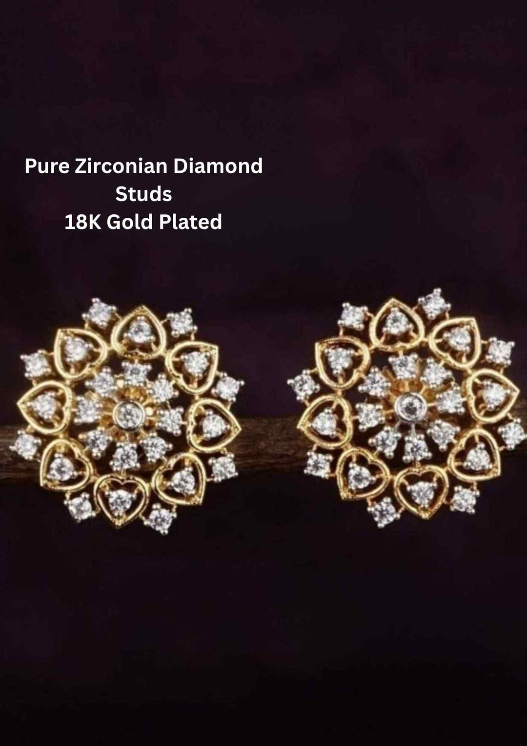 Pure Zirconian Diamond Gold Plated Floral Studs