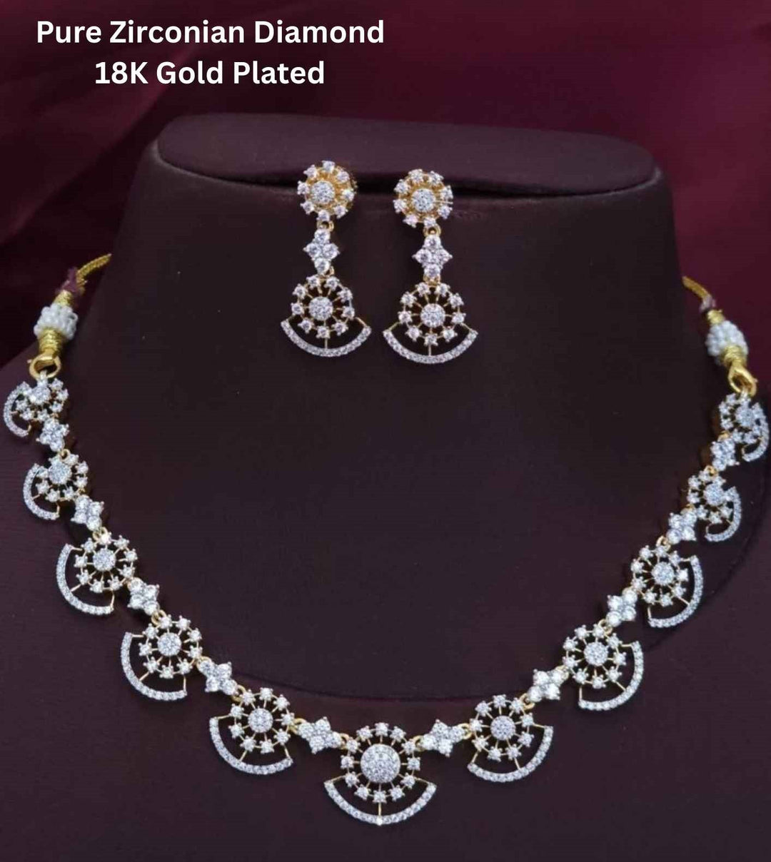 Pure Zirconian Diamond 18k Gold Plated Necklace With Earrings
