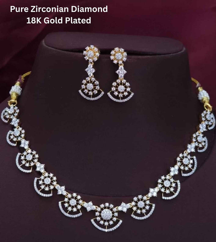 Pure Zirconian Diamond 18k Gold Plated Necklace With Earrings