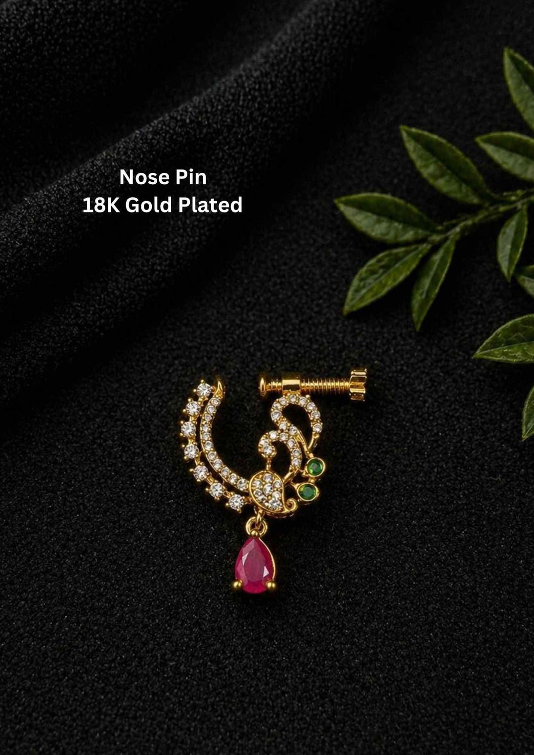Pure Zirconian Diamond Gold Plated Screw Nose Pin \ Nath