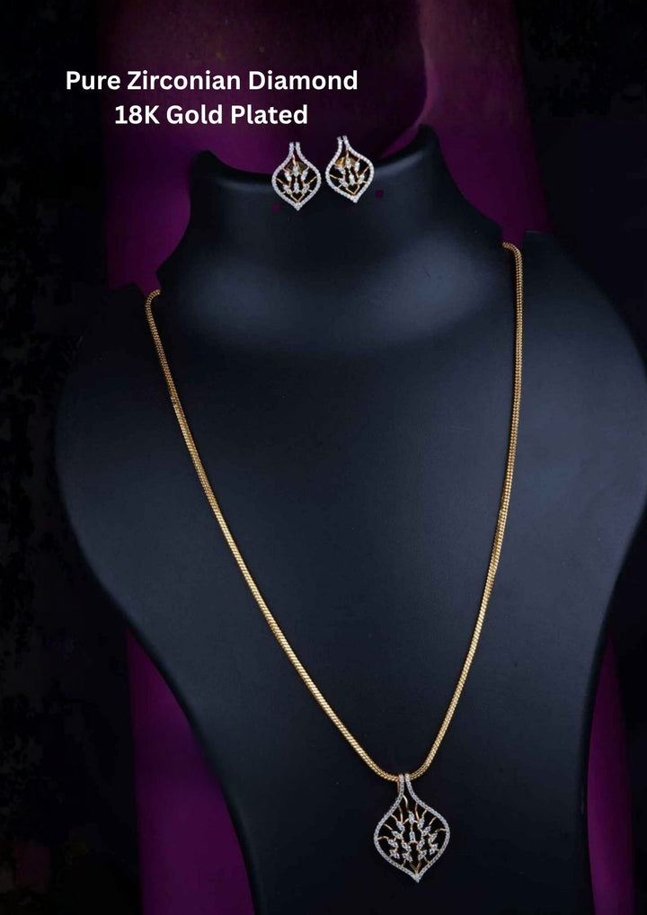 Pure Zirconian Diamond Gold Plated Long Chain with Studs