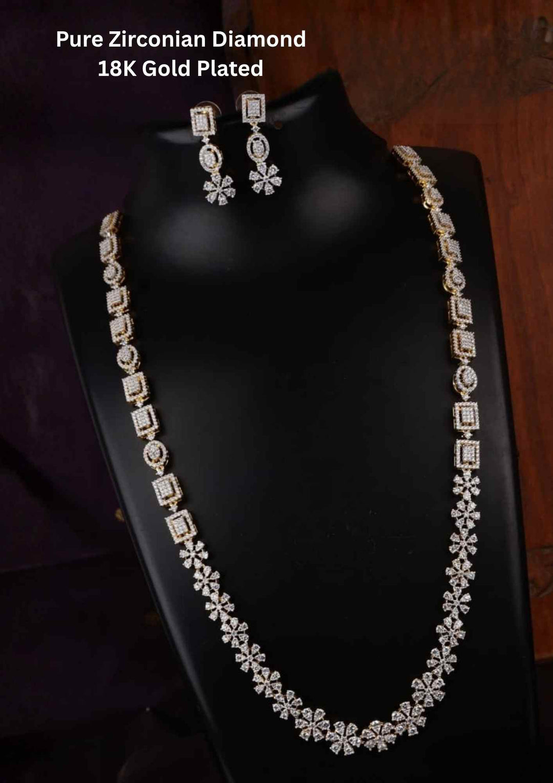 Pure Zirconian Diamond Gold Plated Necklace With Earrings