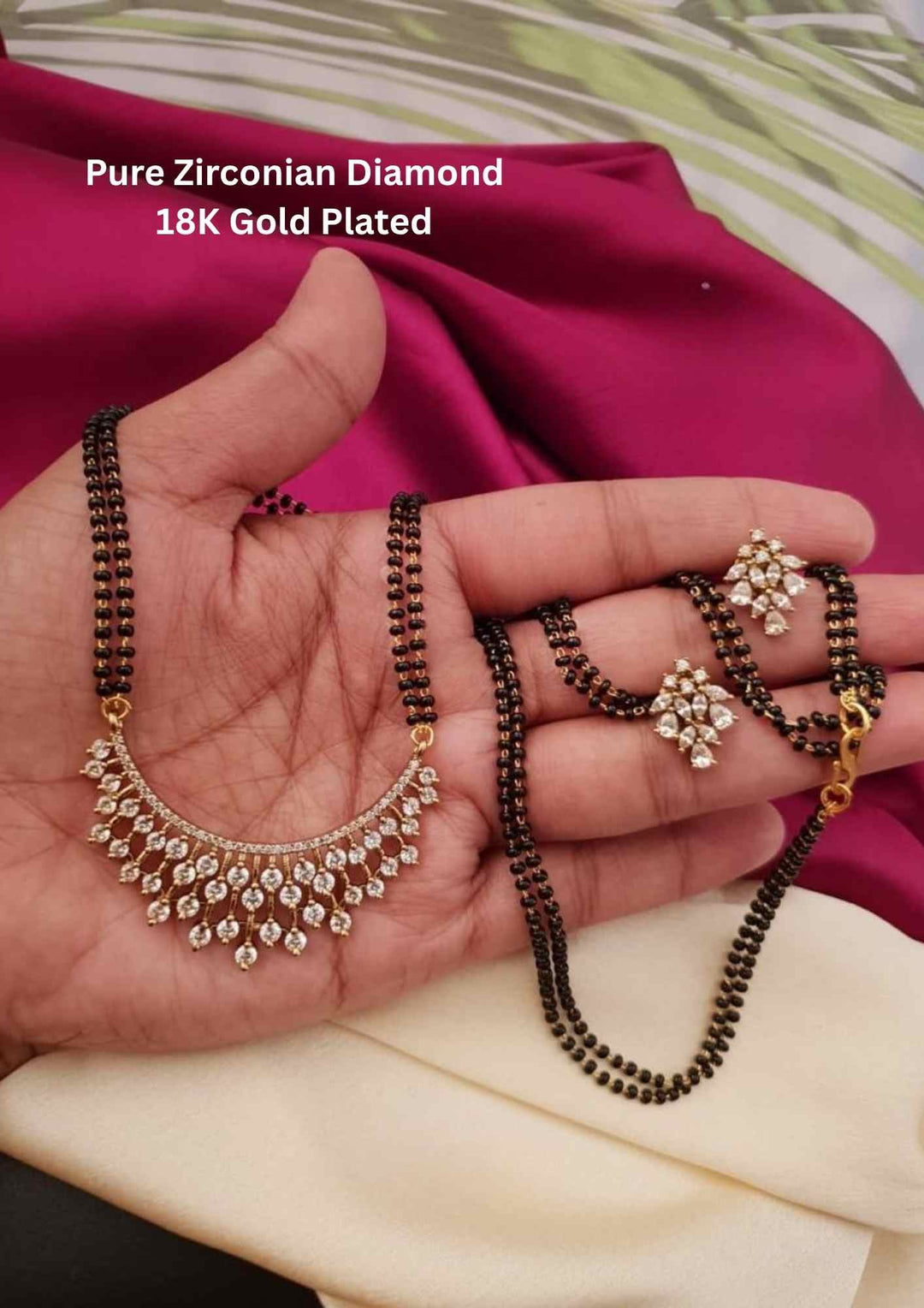 Pure Zirconian Diamond Gold Plated Amaira Mangalsutra With Earrings