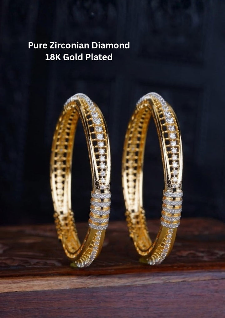 Pure Zirconian Diamond Gold Plated Bangles (Set-2) 
