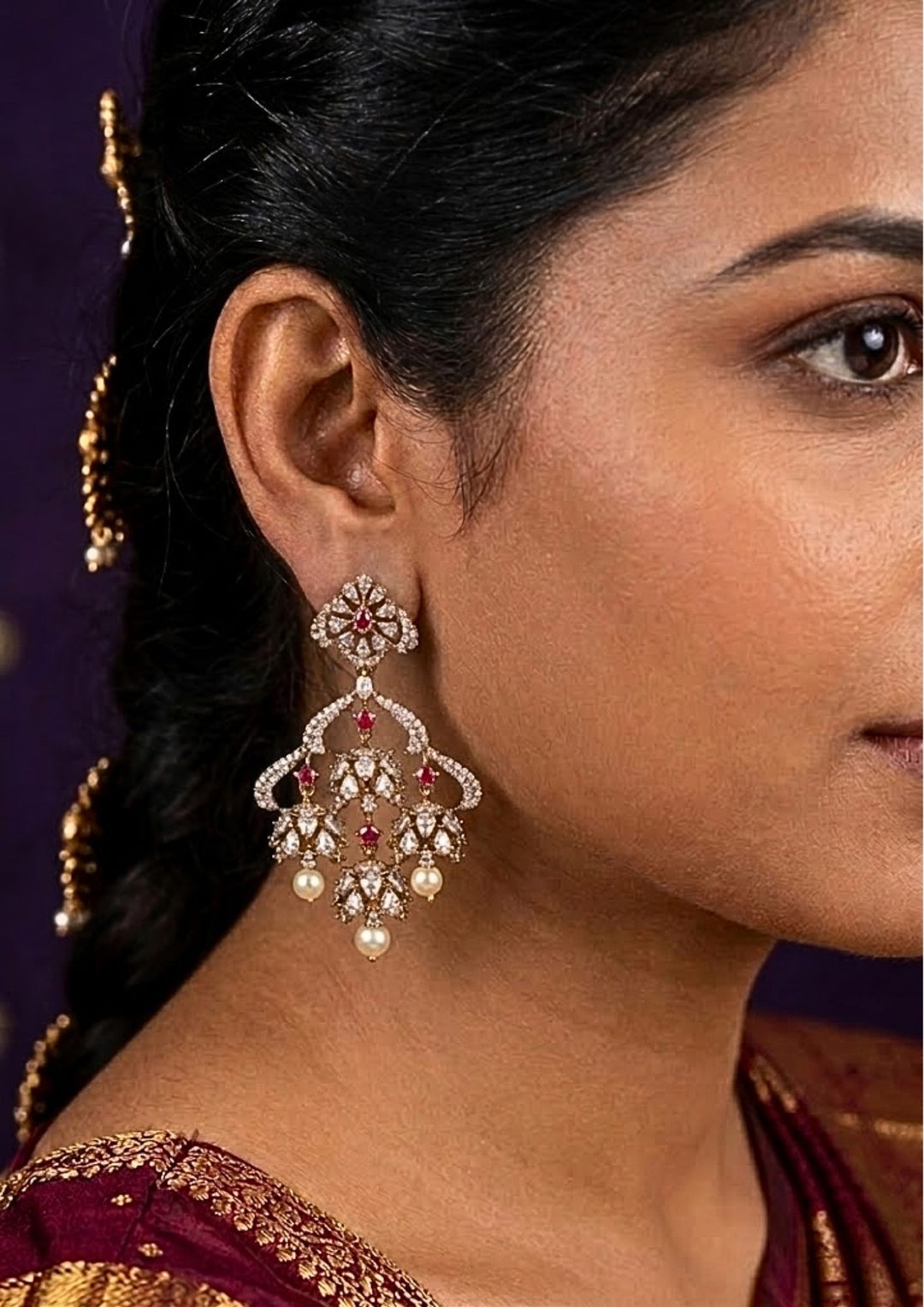 Pure Zirconian Diamond Gold Plated Chandbali Earrings 