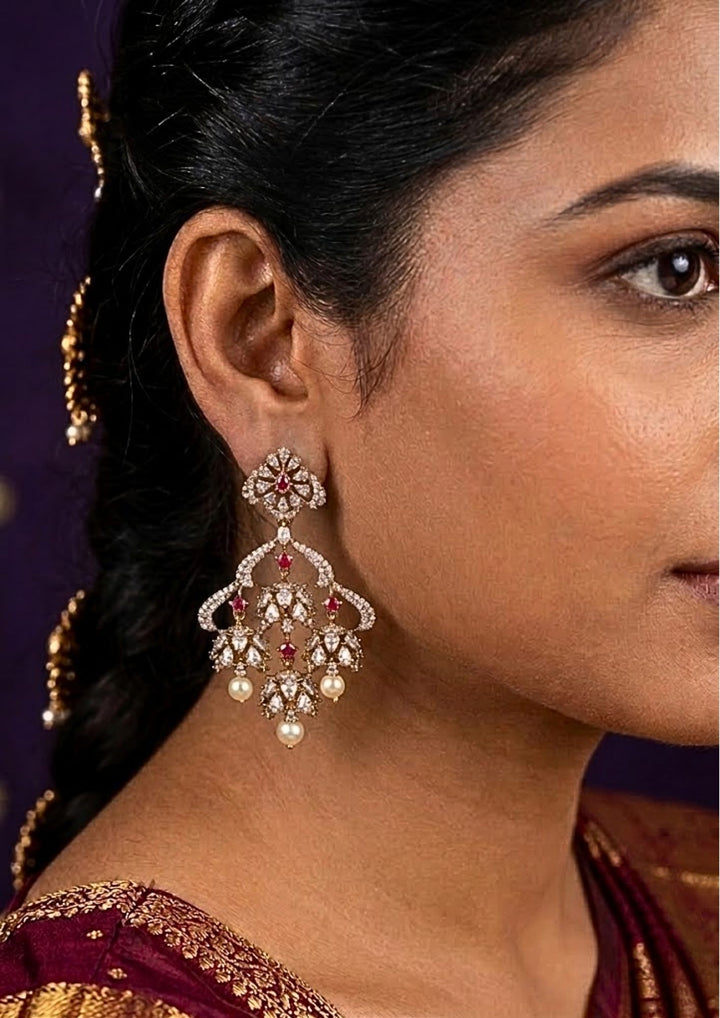 Pure Zirconian Diamond Gold Plated Chandbali Earrings 