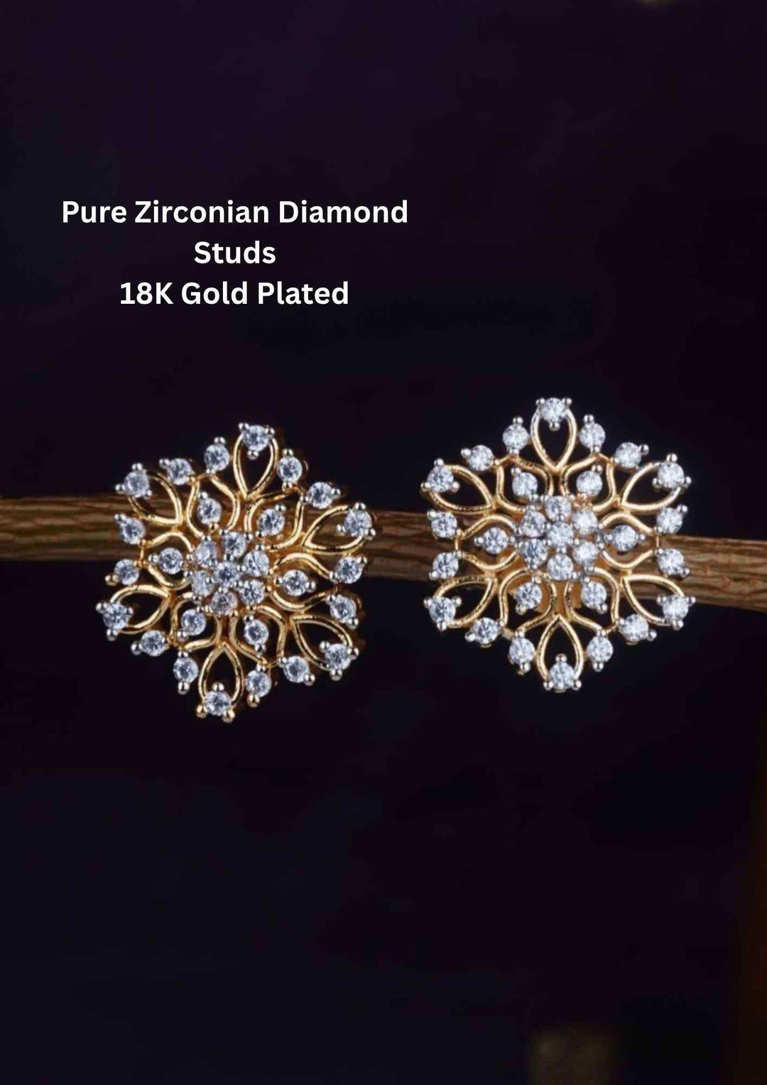 Pure Zirconian Diamond Gold Plated Floral Studs