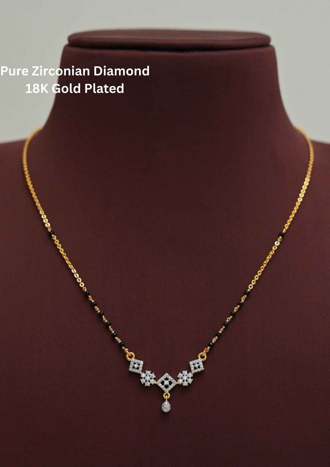 Pure Zirconian Diamond Gold Plated Floral Mangalsutra 