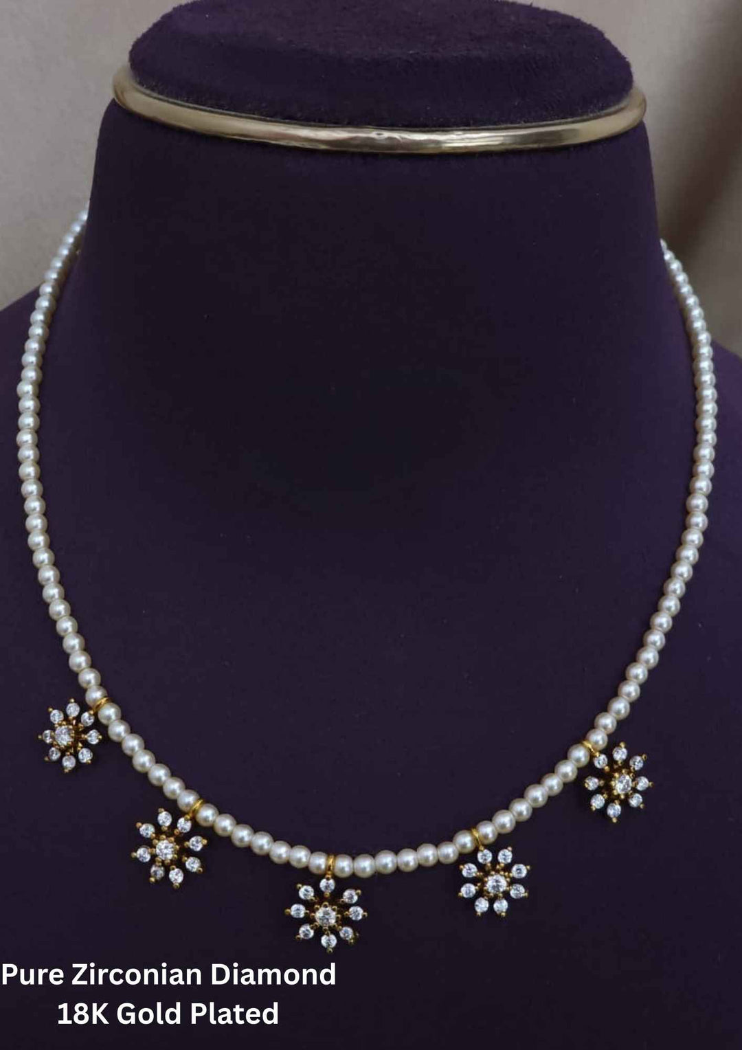 Pure Zirconian Diamond Gold Plated Flower Necklace 