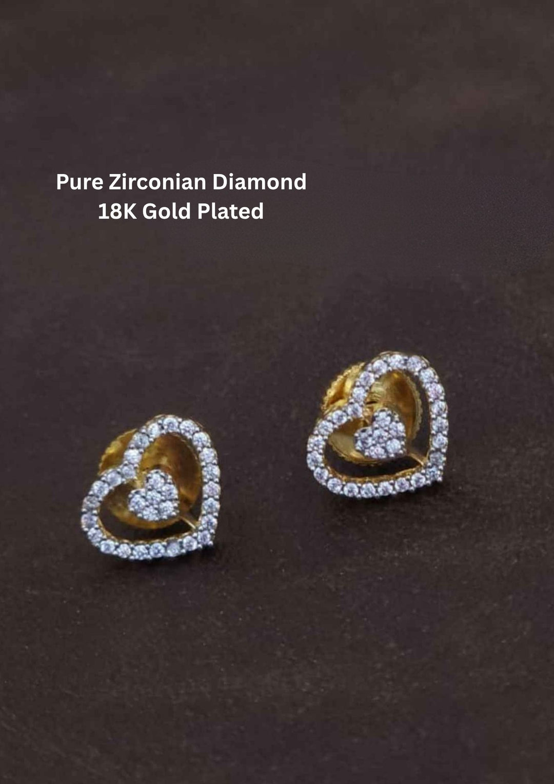 Pure Zirconian Diamond Gold Plated Heart Shape Studs 