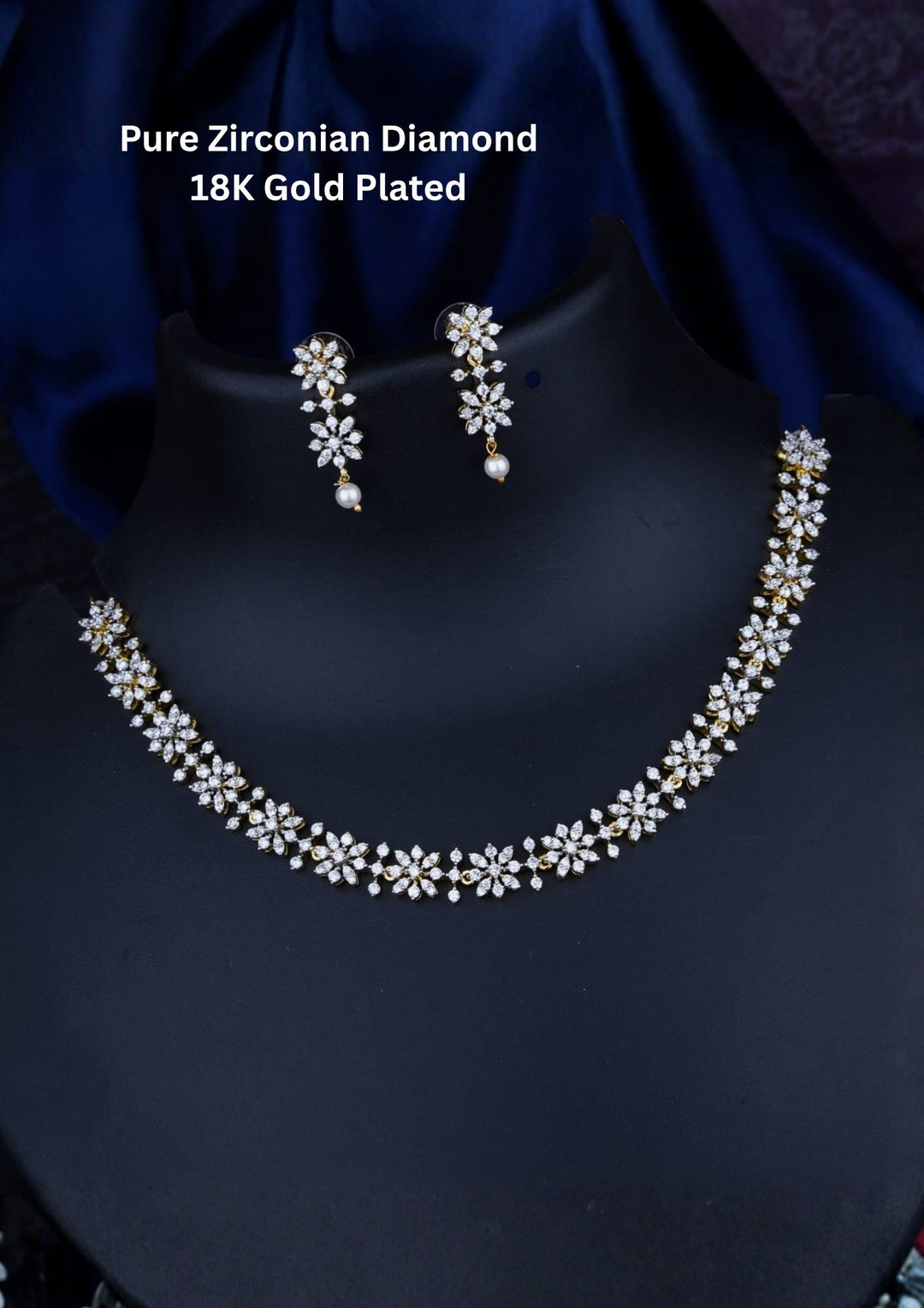 Pure Zirconian Diamond Gold Plated Necklace With Earrings