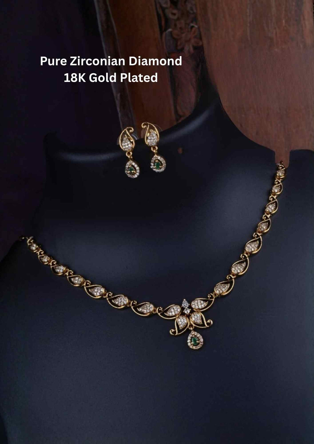 Pure Zirconian Diamond 18k Gold Plated Matt Finish Necklace With Earrings