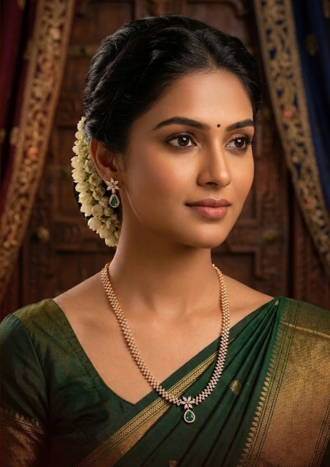 Pure Zirconian Diamond Gold Plated Necklace With Earrings Model Pic