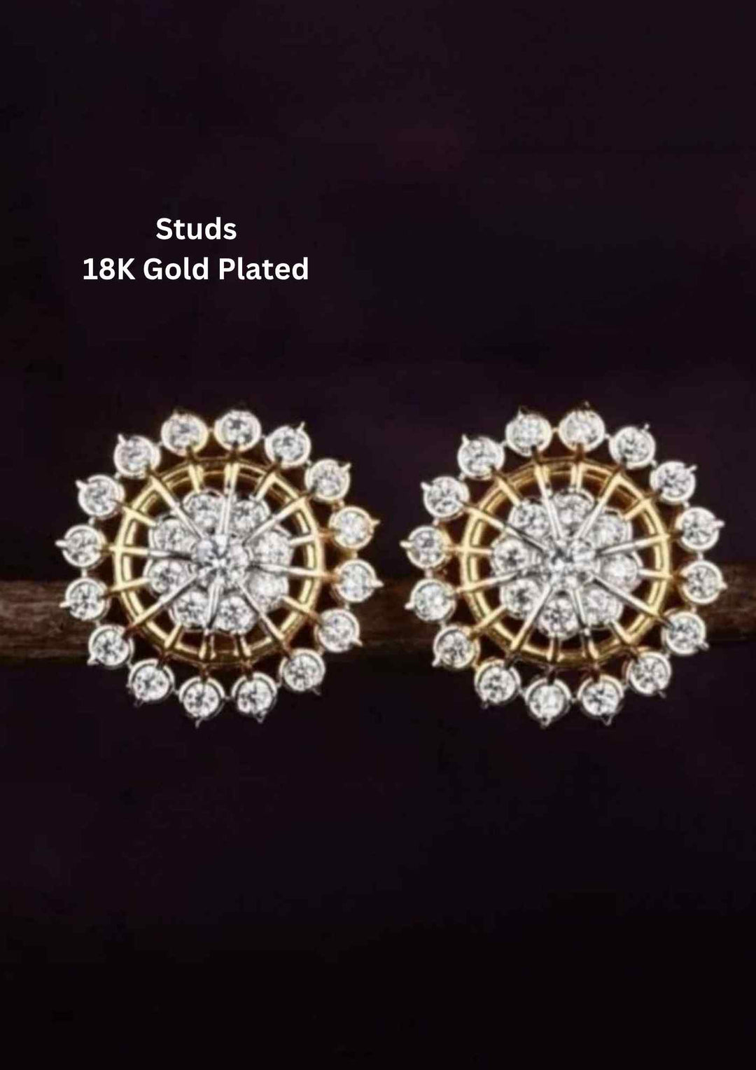 Pure Zirconian Diamond Gold Plated Round Studs