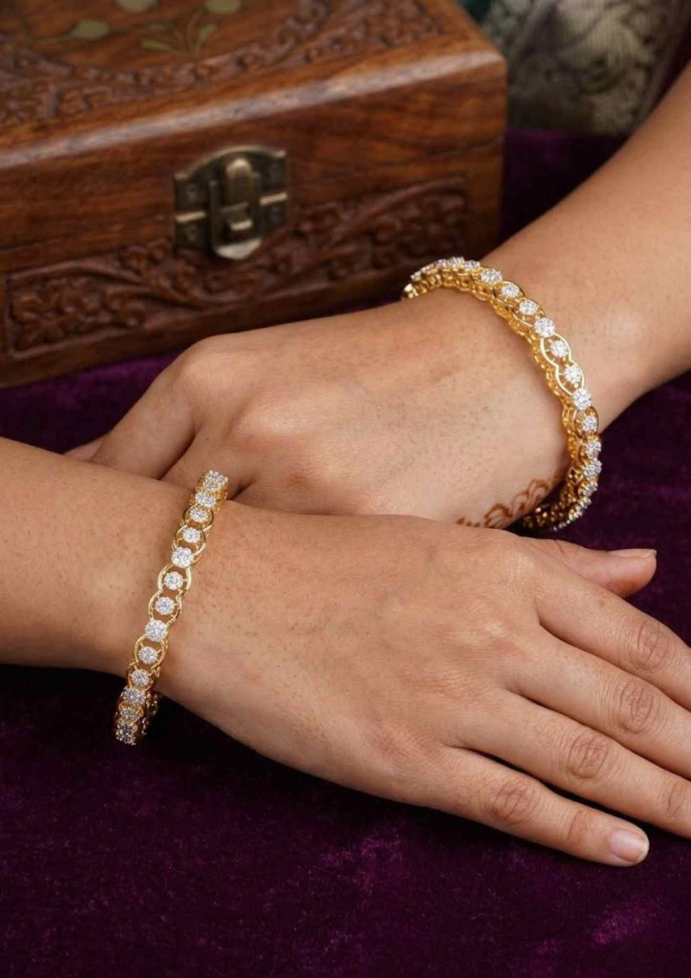 Pure Zirconian Diamond Gold Plated Bangles (Set-2) 