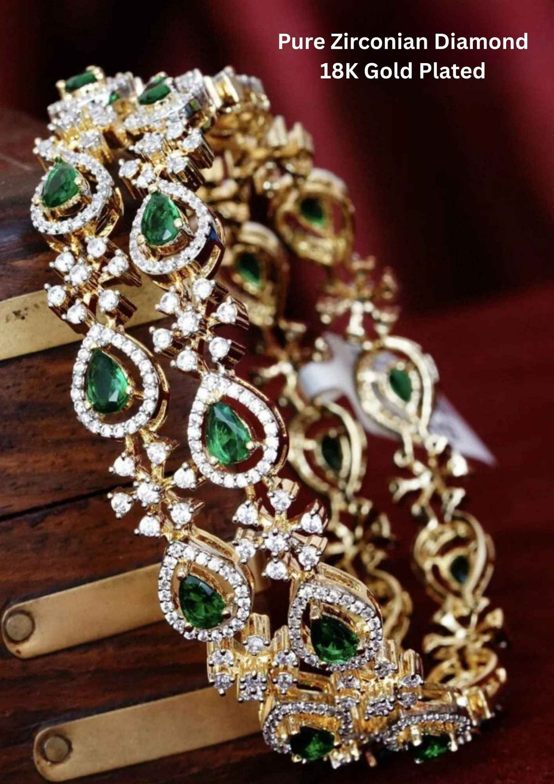 Pure Zirconian Diamond Gold Plated Bangles (Set of 2)