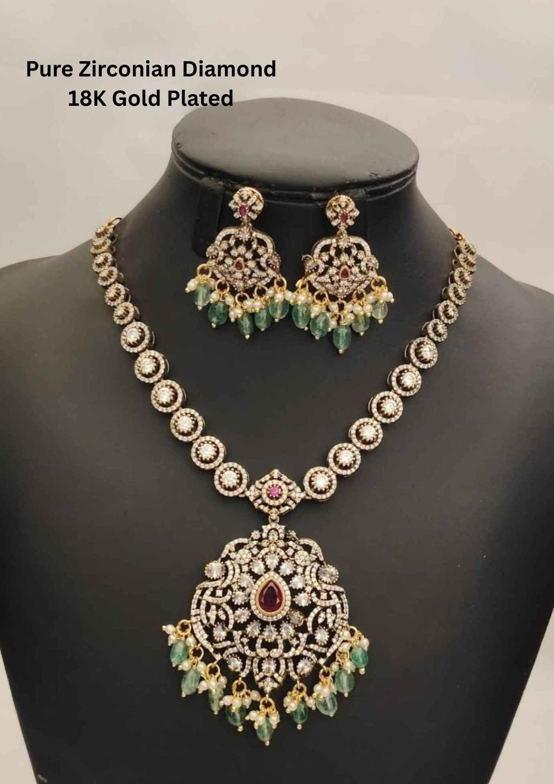 Pure Zirconian Diamond Gold Plated Beads necklace with earrings