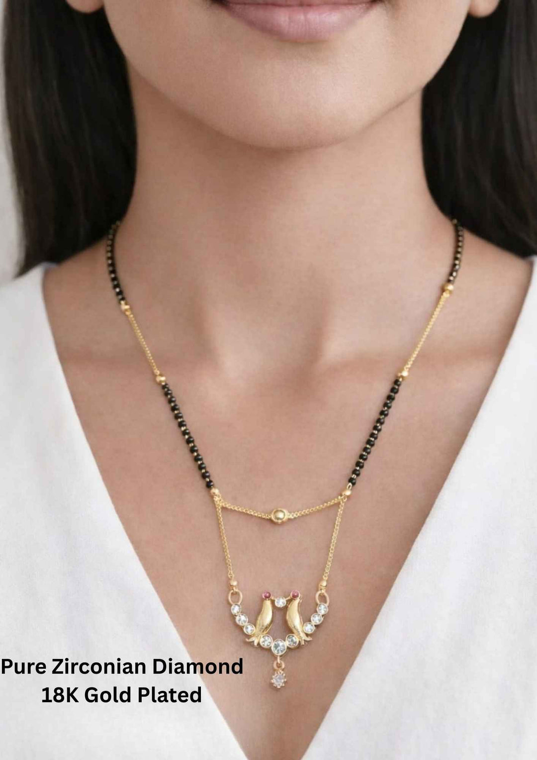 Pure Zirconian Diamond Gold Plated Birds Mangalsutra