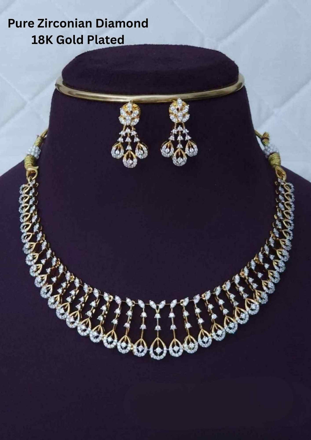 Pure Zirconian Diamond Gold Plated Dazzling Necklace With Earrings