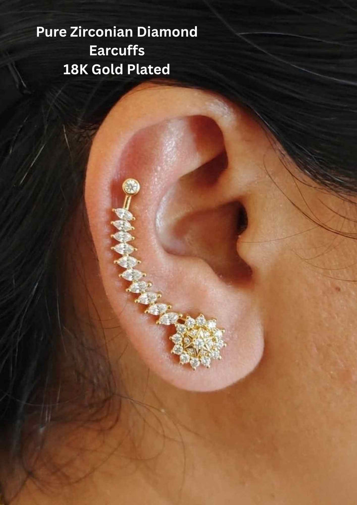 Pure Zirconian Diamond Gold Plated Ear Cuffs 