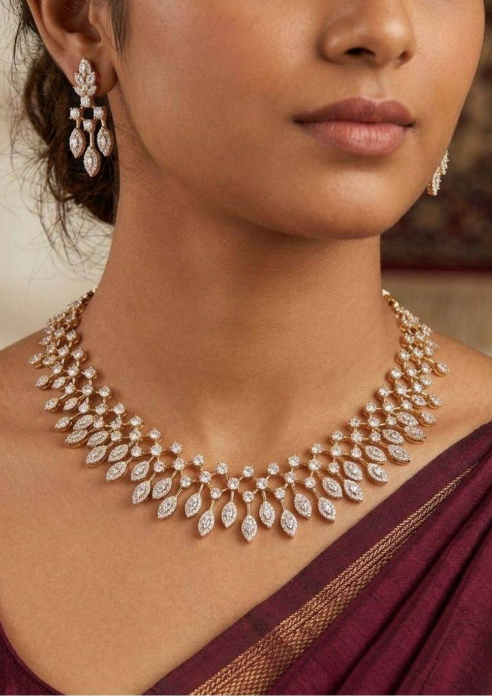 Pure_Zirconian_Diamond_Gold_Plated_Floral_Design_Necklace_with_Earrings_Model_Pic