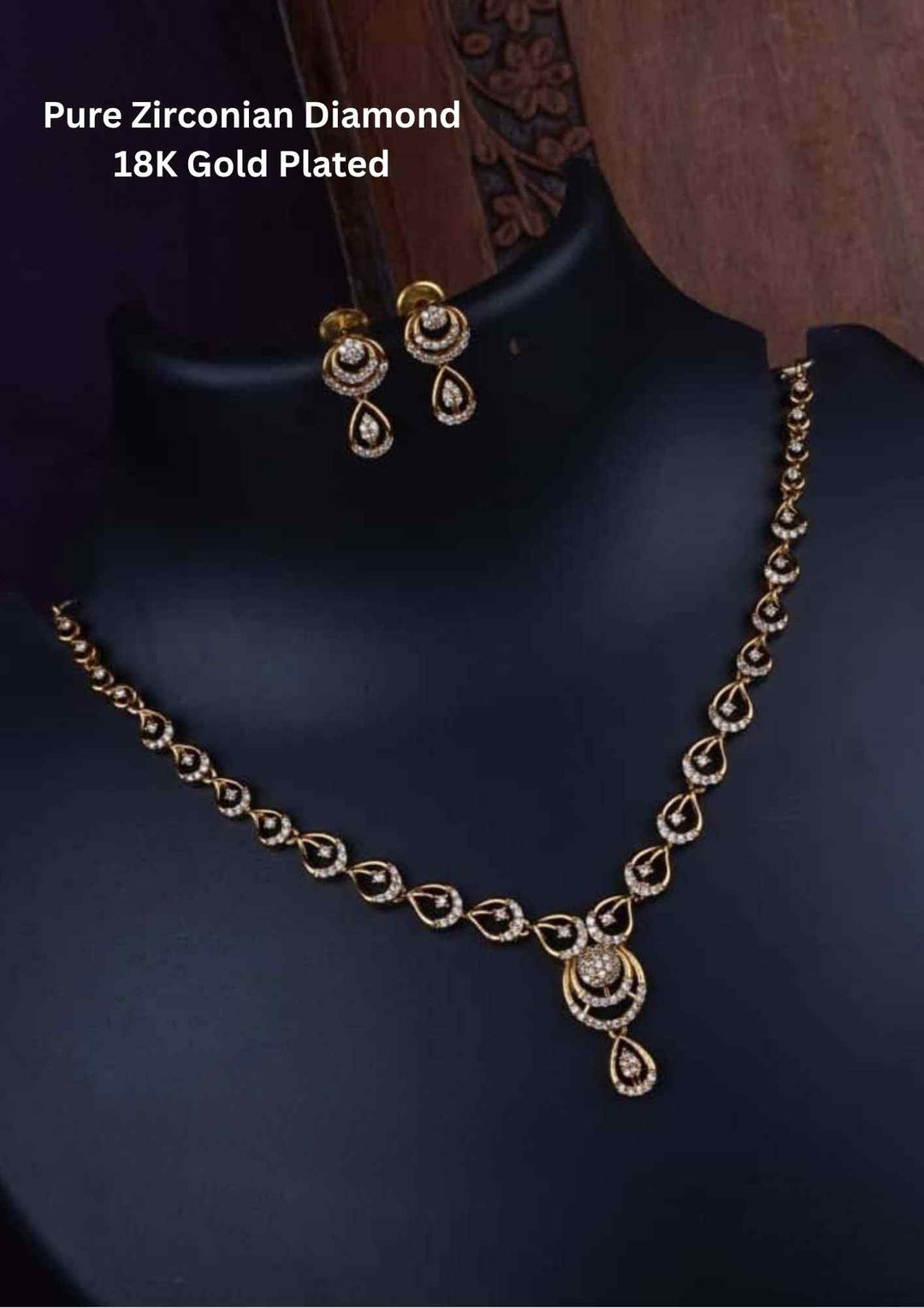 Pure Zirconian Diamond Gold Plated Floral Matt Necklace with Earrings 